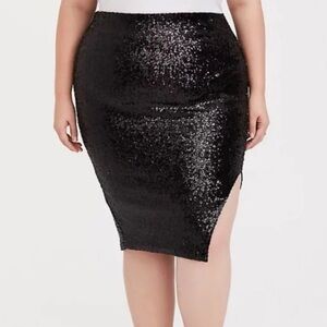 Torrid Black Sequin Pencil Skirt With Slit